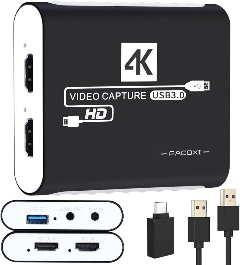 PACOXI بطاقة التقاط الفيديو USB 3.0، مسجل HDMI بدقة 1080P، بطاقة التقاط الألعاب لنظامي Windows/Mac OS، متوافقة مع Switch/PS5/PS4/Xbox/PC/كاميرا لـ OBS، Twitch، TikTok، البث المباشر على YouTube والتسجيل. - Image 1